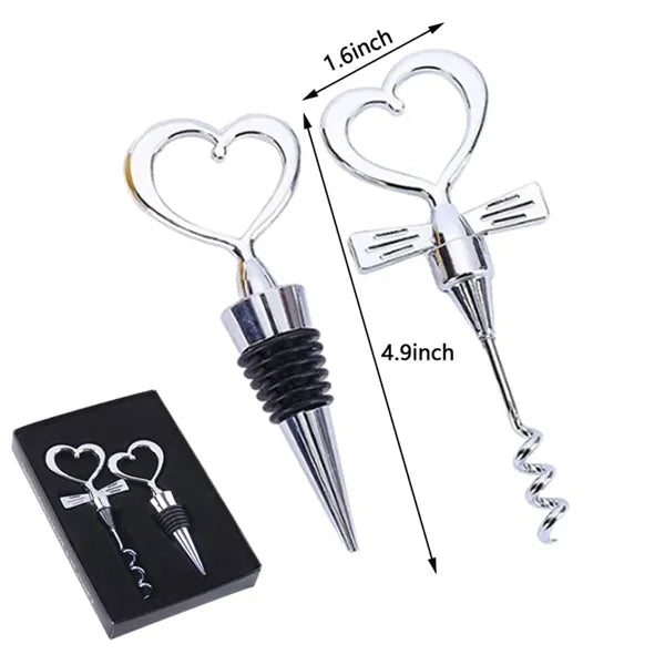 2 Pack Heart Wine Bottle Stopper Bottle-opener with Gift Box