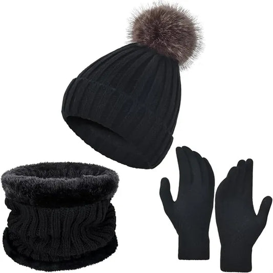 Winter Beanie Hat Scarf Touchscreen Gloves Set