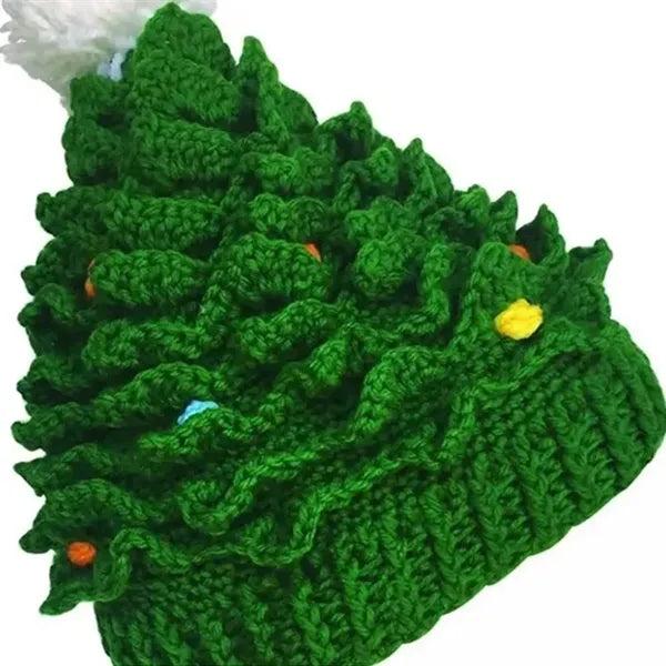 Unisex Christmas Tree Knit Pom Beanie Hat