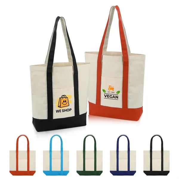 12 Oz. Cotton Canvas Tote Bag with an External Pocket