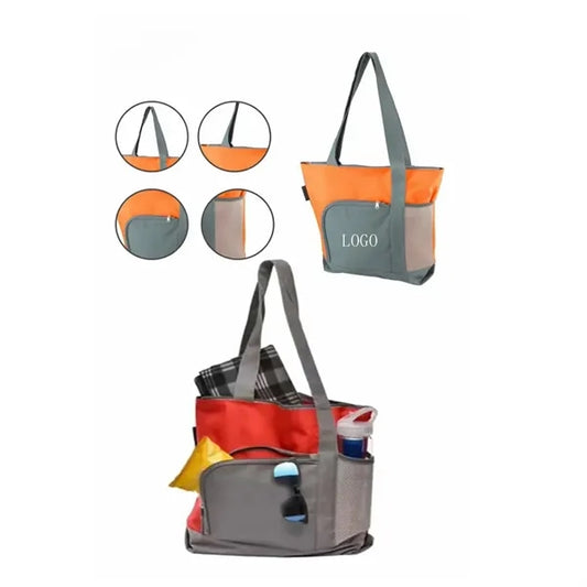 Two Tone Zipper Tote Bag