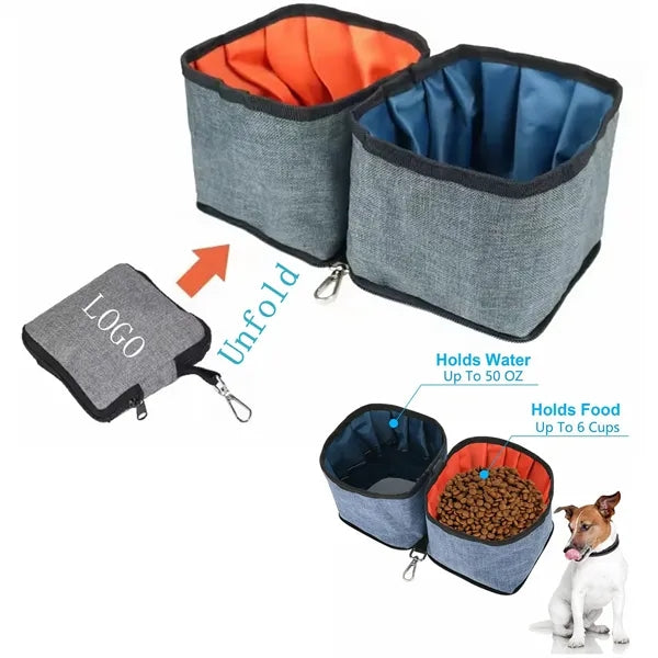 Square Portable Packable Double Pet Bowl