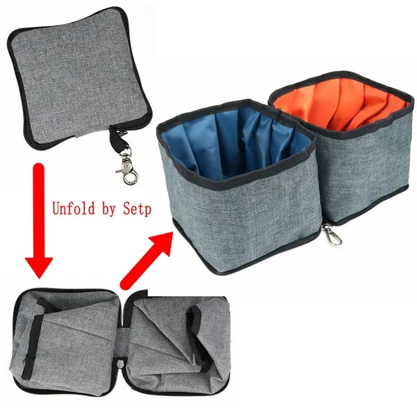 Square Portable Packable Double Pet Bowl