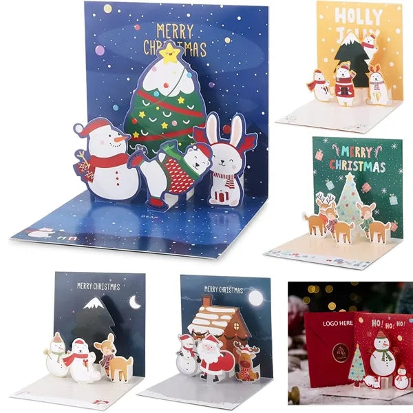Pop-Up Christmas Greeting Cards Holidays Envelopes Set