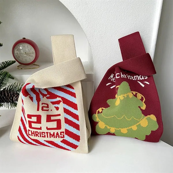 Knit Tote Christmas Candy Bags Xmas Party Favor Pouch