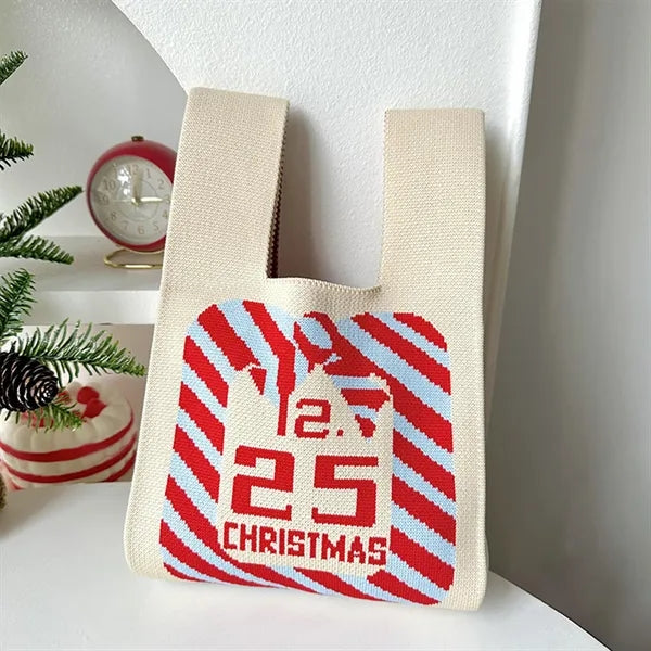 Knit Tote Christmas Candy Bags Xmas Party Favor Pouch