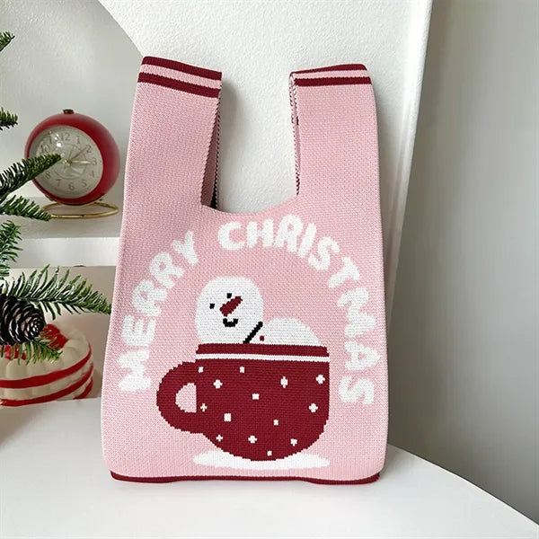 Knit Tote Christmas Candy Bags Xmas Party Favor Pouch