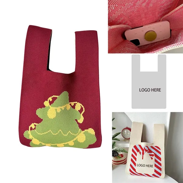 Knit Tote Christmas Candy Bags Xmas Party Favor Pouch