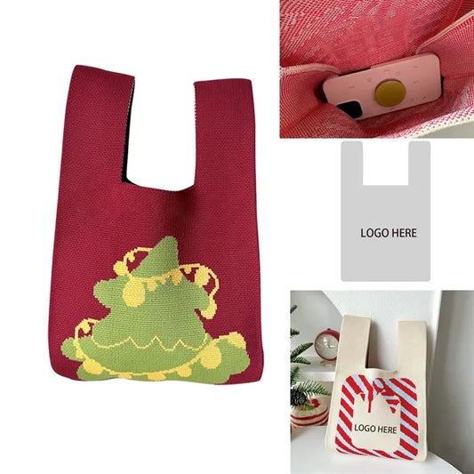Knit Tote Christmas Candy Bags Xmas Party Favor Pouch