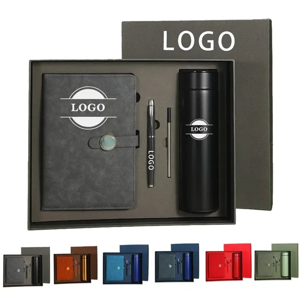Luxury Business Gift Set with Leather Journal, Vacuum Flask