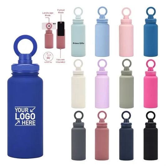 32oz Insulated Water Bottle With Magnetic Phone Holder Lid