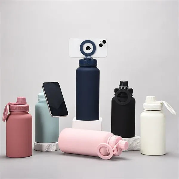 22oz Insulated Water Bottle With Magnetic Phone Holder Lid