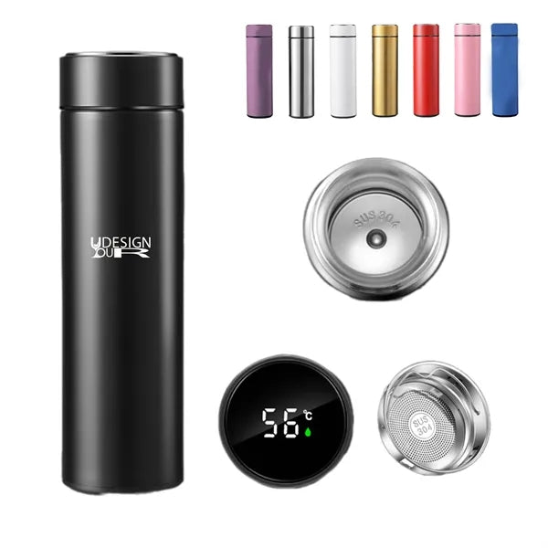 16oz 304 Insulated Water Bottle With Temperature Display