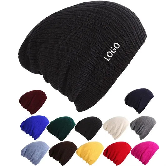 Solid Color Warm Knit Hat Custom Logo
