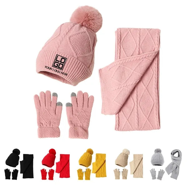 Winter Thickened Knit Warm Three Piece Set