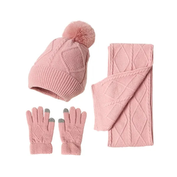 Winter Thickened Knit Warm Three Piece Set