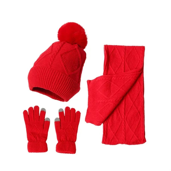 Winter Thickened Knit Warm Three Piece Set