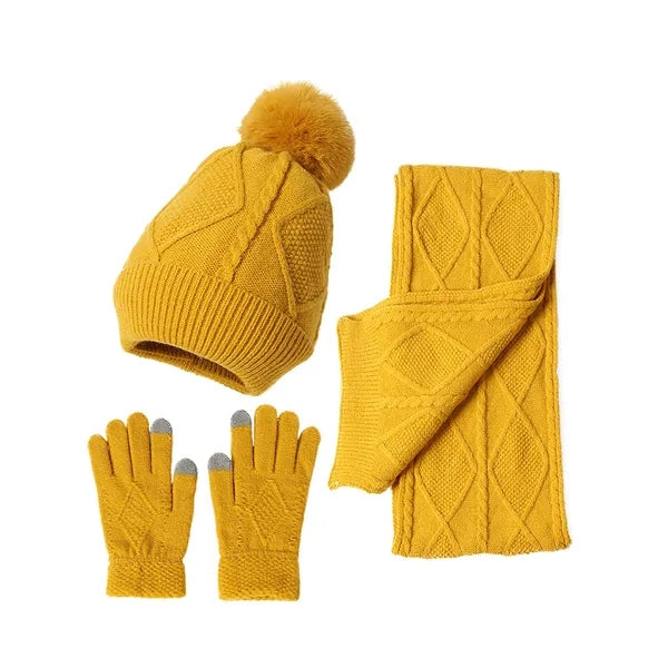 Winter Thickened Knit Warm Three Piece Set