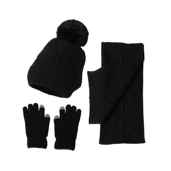 Winter Thickened Knit Warm Three Piece Set