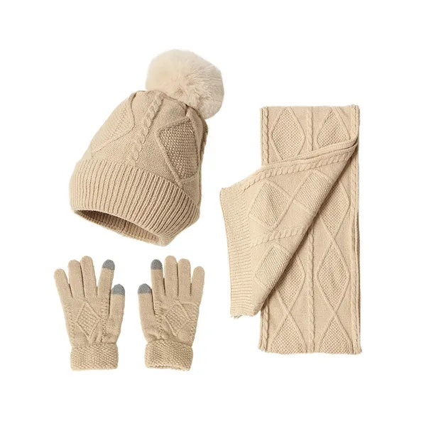 Winter Thickened Knit Warm Three Piece Set