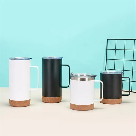 16oz Stainless Steel Mug with Cork Base and Handle