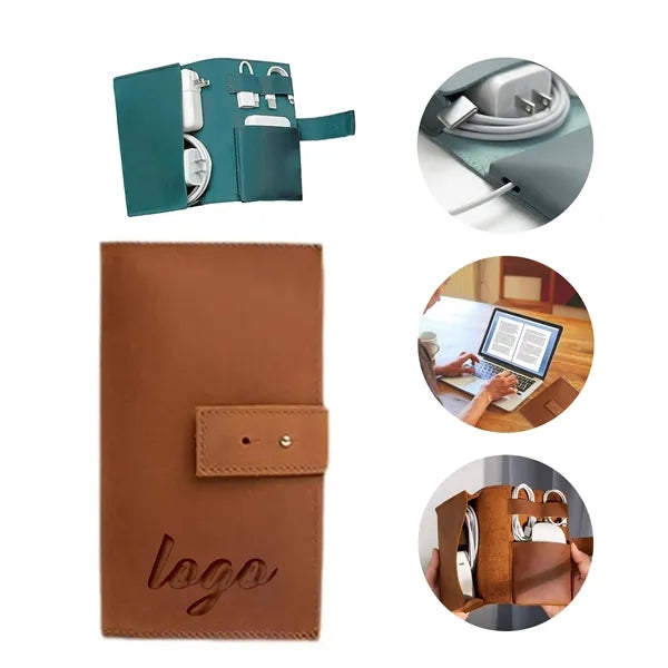 Travel Electronics Charger Leather Storage Case