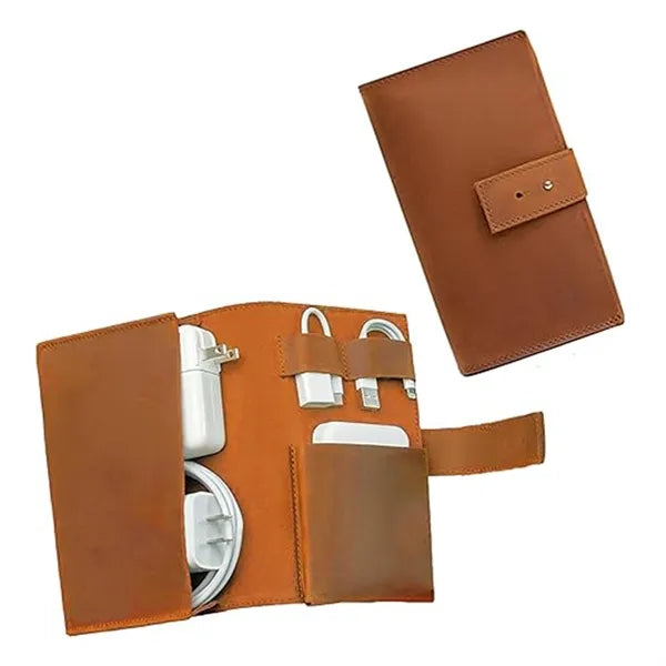 Travel Electronics Charger Leather Storage Case