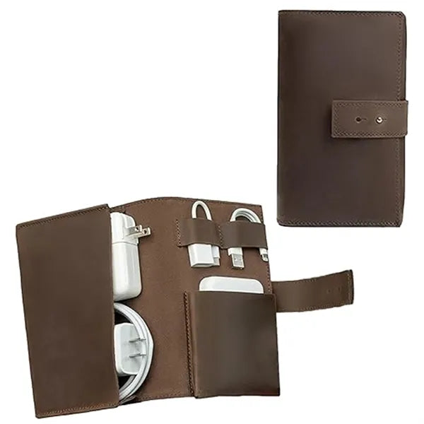 Travel Electronics Charger Leather Storage Case