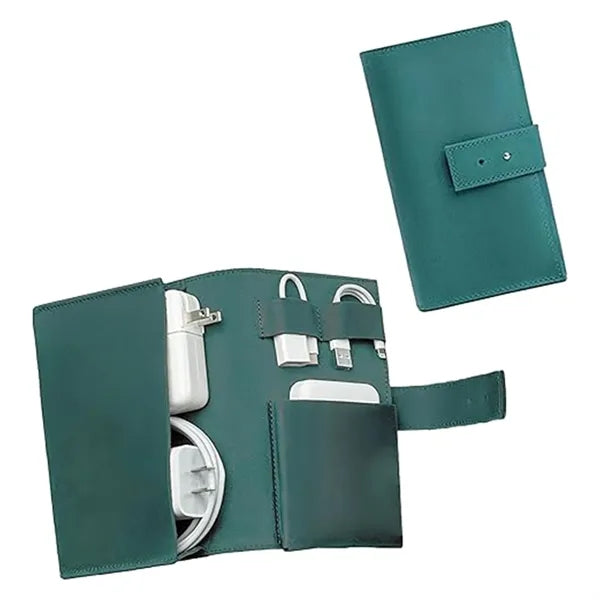 Travel Electronics Charger Leather Storage Case