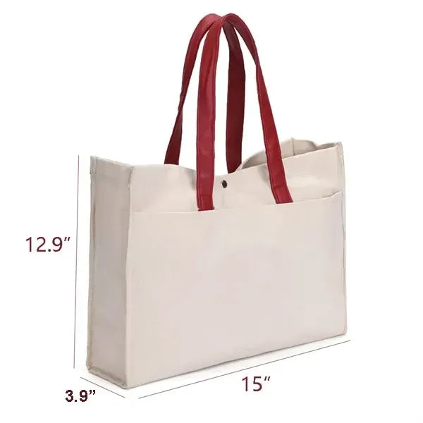 15" Large Canvas Tote Bag With Big Front Pocket