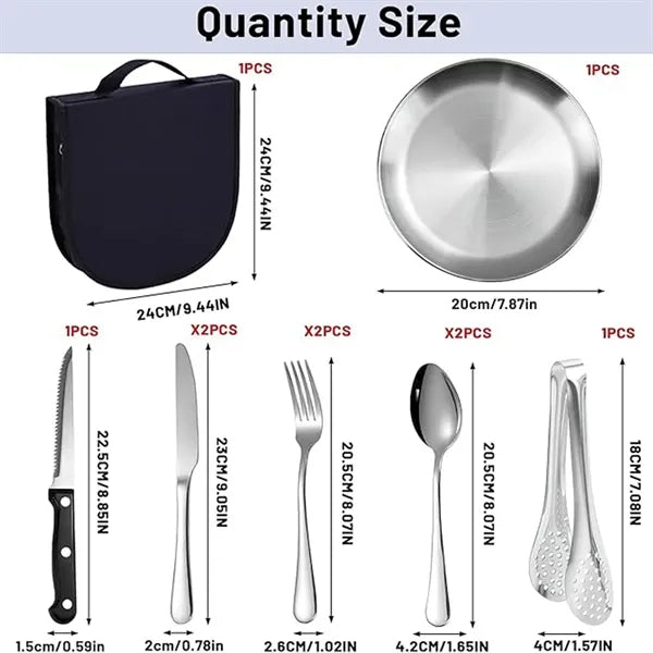 Portable Outdoor 9 pcs Stainless Cutlery Set with Pouch