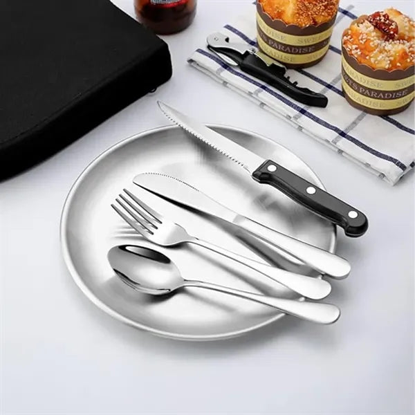 Portable Outdoor 9 pcs Stainless Cutlery Set with Pouch