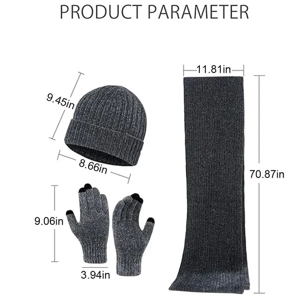 Winter Beanie Hat Scarf Touchscreen Gloves Set