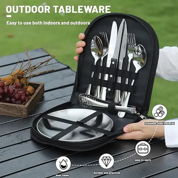 Portable Outdoor 9 pcs Stainless Cutlery Set with Pouch