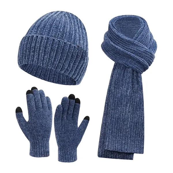 Winter Beanie Hat Scarf Touchscreen Gloves Set