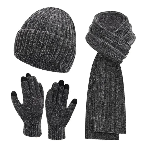 Winter Beanie Hat Scarf Touchscreen Gloves Set