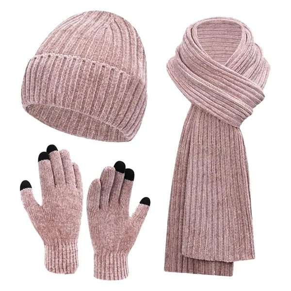 Winter Beanie Hat Scarf Touchscreen Gloves Set
