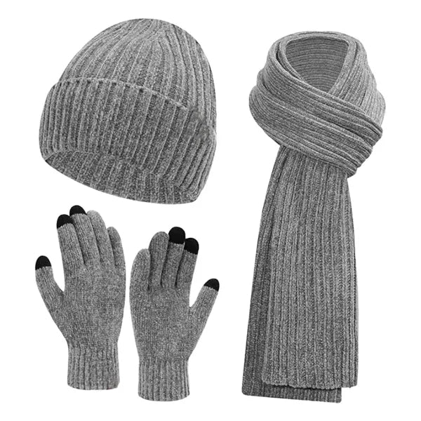 Winter Beanie Hat Scarf Touchscreen Gloves Set