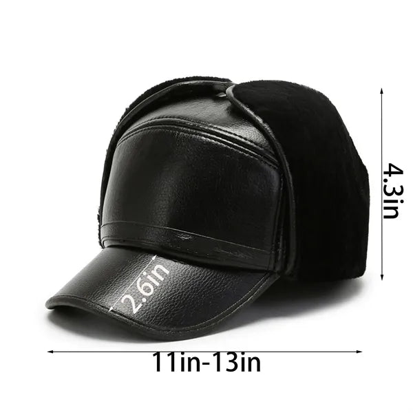 Winter Leather Earflap Cap Trapper Fur Hat Windproof