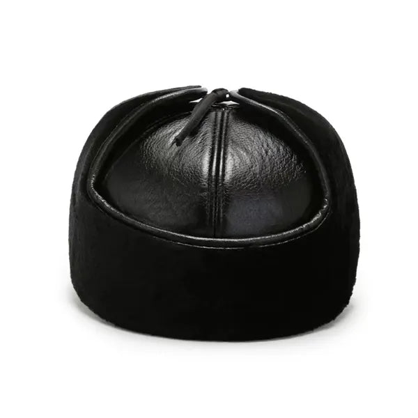 Winter Leather Earflap Cap Trapper Fur Hat Windproof