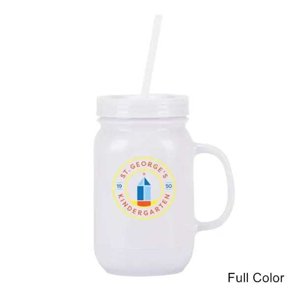 20 oz Double Wall Plastic Mason Jars With Straw and Handle