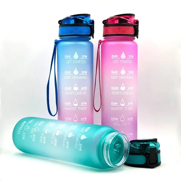 Motivational Water Bottle with Times to Drink and Straw