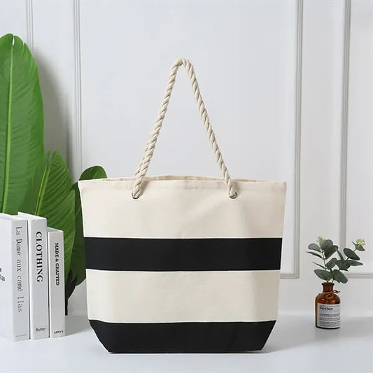 16 oz. Canvas Striped Tote with Rope Handle