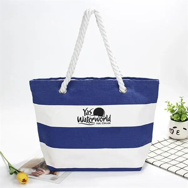 16 oz. Canvas Striped Tote with Rope Handle
