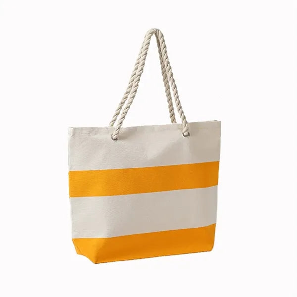 16 oz. Canvas Striped Tote with Rope Handle