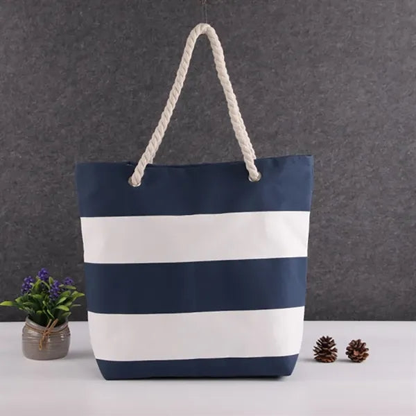 16 oz. Canvas Striped Tote with Rope Handle
