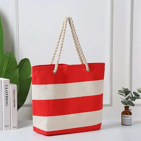 16 oz. Canvas Striped Tote with Rope Handle