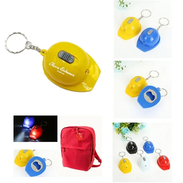 Plastic Helmet Shaped LED Light Bottle Opener Keychain