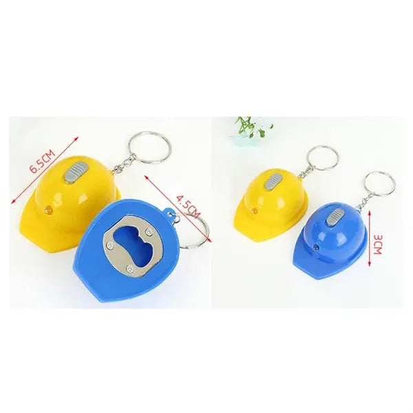 Plastic Helmet Shaped LED Light Bottle Opener Keychain