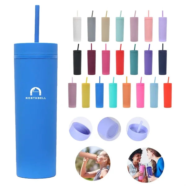 16OZ Skinny Tumbler With Lids And Straws